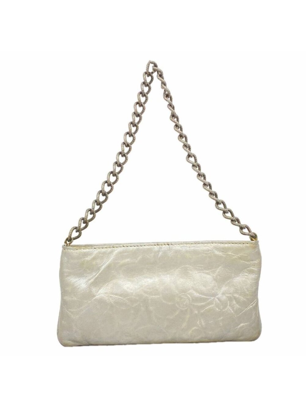 Chanel Pouch Camellia Leather Silver